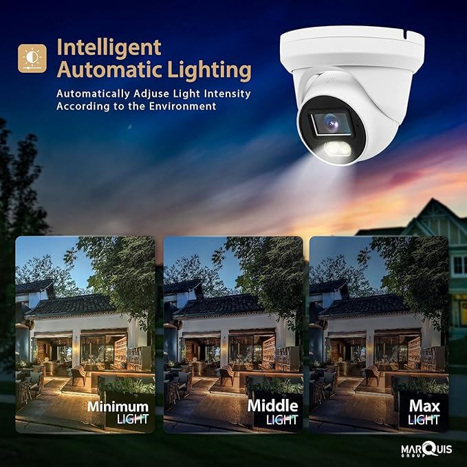 Marquis HD 4K 8MP IP Camera Color at Night PoE Turret Dome with Microphone, 24/7 Full Time Color at Night, Weatherproof IP67 Indoor Outdoor Wide Angle 2.8mm
