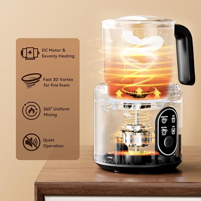 Milk Frother and Steamer, Electric Frother | 4-in-1 Automatic Hot and Cold Foam Maker , Detachable Stainless Steel Jug for Latte, Cappuccino, Macchiato, Hot Chocolate