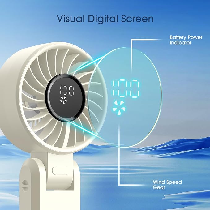 【5200mAh】Portable Handheld Fans for Travel, High-Speed Motor, Rechargeable Hand Held Fan, 5 Speed,180°Foldable, Small Personal Fan,4-IN-1 Hand/Desk/Waist/Neck Fans,Summer Beach Travel Essentials