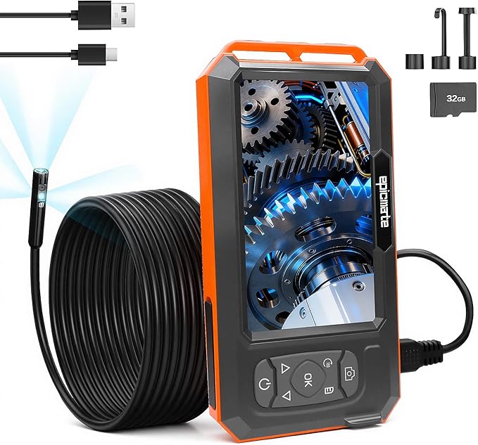 Endoscope Camera with Light, 5" IPS 1920P HD Borescope with Triple Lens, Inspection Borescope with 16.4FT Semi-Rigid Snake Cable and 32GB Card, IP67 Waterproof Drain Camera for Sewer/Pipe/Automotive