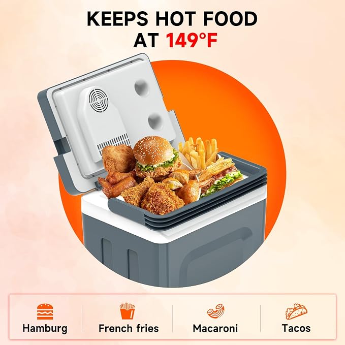 TopAutoGear 25L Portable Electric Cooler & Warmer, Small Refrigerator with Handle, 110V AC and 12V DC Car Fridge, Camping/Outdoor/Travel Cooler for Vehicles & Trucks, Grey