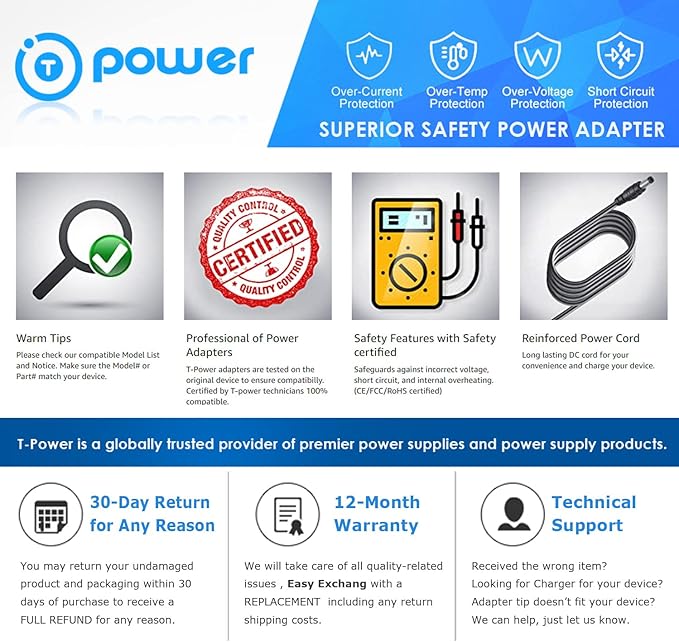 T POWER 120w Charger for Inogen One G1 G2 G3 G4 G5 Oxygen Concentrator Catalog# BA-107 BA-106 BA-301 BA-302 BA-303 19V 6.3A Ac Dc Adapter Power Supply Cord Mango 100-19B