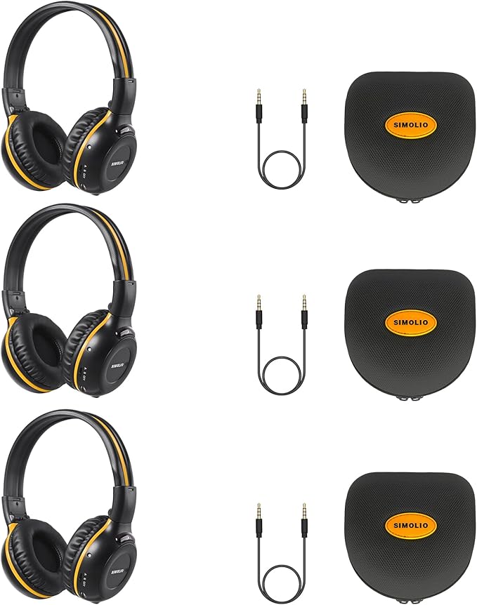 SIMOLIO 3 Pack Wireless IR Headphones for Honda & Odyssey, CR-V, Accord, Pilot, Ridgeline, RDX, MDX, with Carrying Cases/AUX Cord, Share Port, 2 Channel Folding IR Car DVD Replacement Headsets