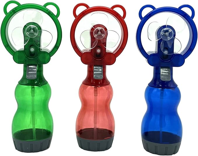 Water Misting Fan Portable Handheld Spray Fans Battery Operated for Outdoor Cooling- Set of 3 (Blue/Green/Red)