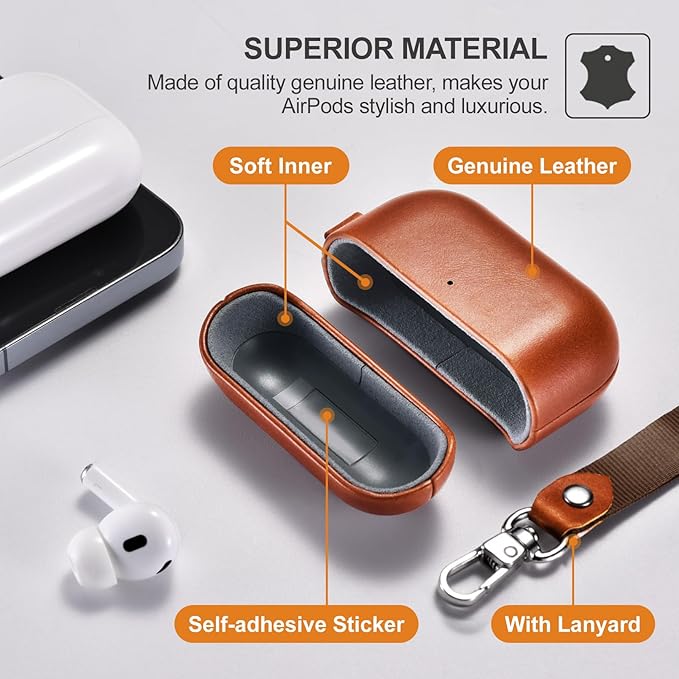 ICARER AirPod Pro 3 Case with Strap, 100% Geniune Leather Case, Handmade Top Grade Vintage Cover, Shockproof Protective Wireless Charging Cover, Compatible with AirPod Pro 3 2025 Model (Brown)