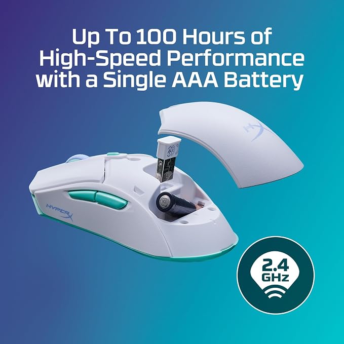 HyperX Pulsefire Haste 2 Core Wireless – Gaming Mouse for PC, Long Battery Life, Lightweight, Custom Core Sensor, Dual Wireless Connectivity, White