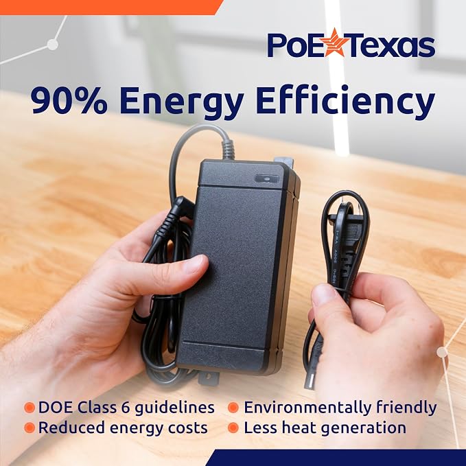 PoE Texas 48 Volt 120 Watt DC Power Supply with Wall Mount Tabs - Compatible with Power Over Ethernet Injectors, Switches, and Other Applications - 100-240V AC Input - 5.5X 2.1mm DC Barrel Connector