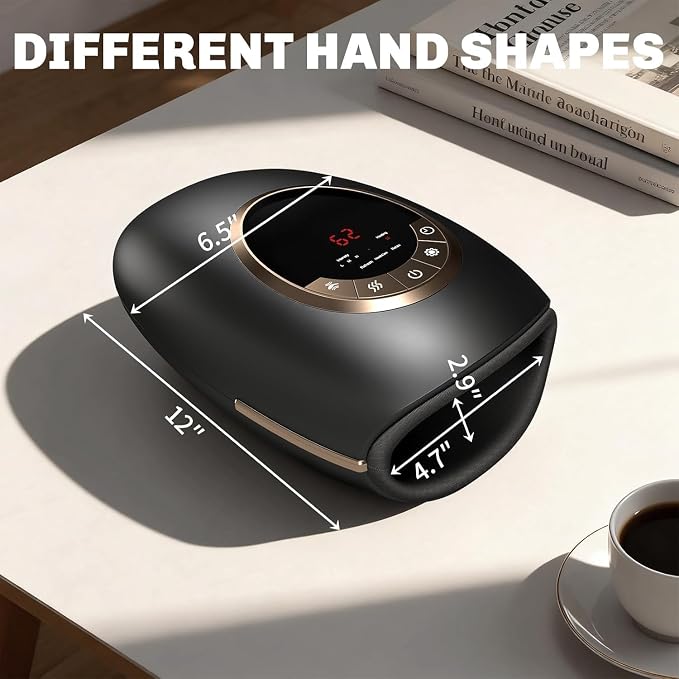 Hand Massager with Heat and Compression, 3 Strength Levels & Modes, 10/15/20 Min Timer,Large Size Fits Hands & Forearms Carpal for Arthritis, Pain Relief, Carpal Tunnel(Black, General)