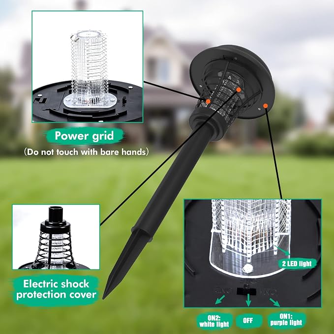 Solar Bug Zapper Outdoor, Rechargeable Mosquito Fly Zapper Lamp Repellent Outdoor Waterproof LED, Solar Powered Mosquito Killer Lamp for Indoor & Outdoor (2 Pack) (A1)