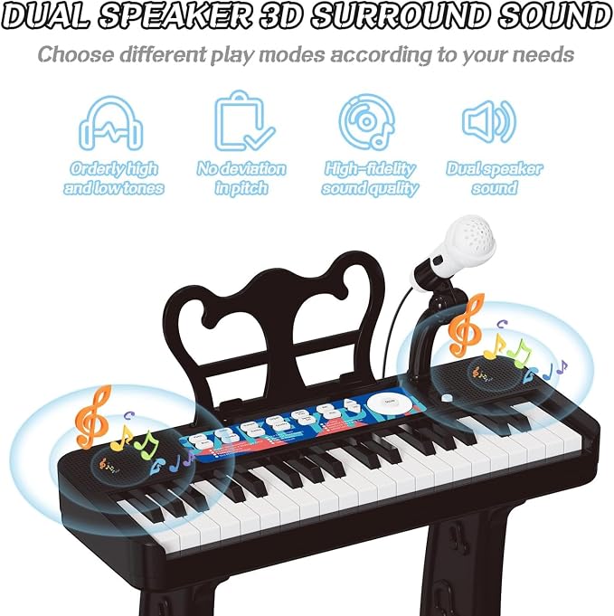 Kids Piano, 37 Keys Toddler Piano Keyboard Toy Electronic Musical Instrument Educational Toy with Microphone, 2 Speakers, Record Playback, Christmas Birthday Gift for 3+ Years Old Black
