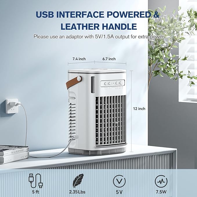 Mini Portable Air Conditioners w/Remote, USB Charging Powered, 1200ML Water Tank, 2 Ice Boxes & 2 Sprays, 7H Smart Timer, Evaporative Air Cooler With 3Speeds, Desktop Fan For HomeOutdoors