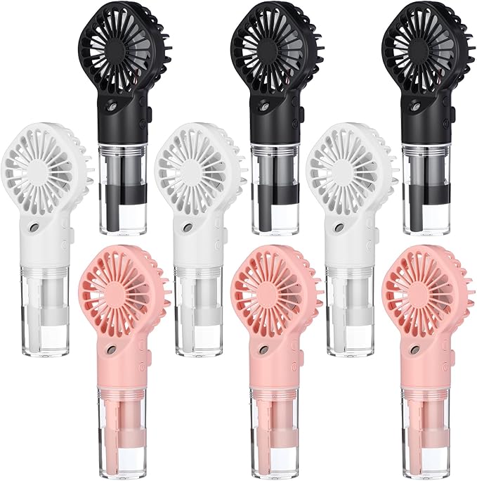 9 Pack Misting Fans Portable Rechargeable Handheld Spray Fans with 25ml Water Tank 4-speed Personal Cooling Fan, USB-c Mini Handheld Fan for Travel Outdoor Sport Office Home Summer Gifts