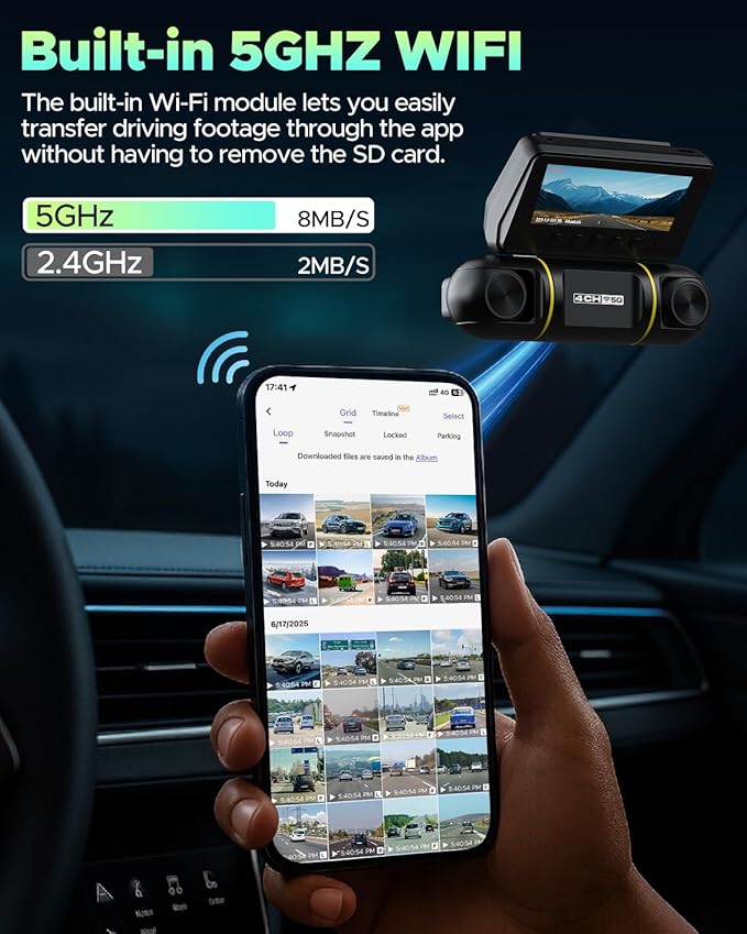 LAMTTO 360 Degree View 4 Channel Dash Cam Front and Rear Inside 5G WiFi Dash Camera for Cars APP Control 8 IR Night Vision 24H Parking Monitor with Hardwire Kit, G-Sensor, Included 128GB Card
