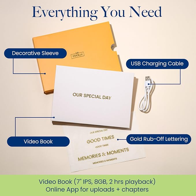 VoiceGift Video Book 7" HD IPS Screen Wedding Video Book Digital & Video Album Book with Sound, 8GB Storage, USB Rechargeable Keepsake for Special Gifts & Memorials