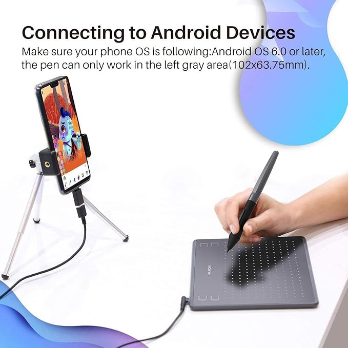 Drawing Tablet HUION HS64 Beginner Graphics OSU Tablet with Battery-Free Stylus 8192 Pressure Sensitive for Digital Art, Painting & Design, Compatible with Windows, Mac, Android & Linux Black