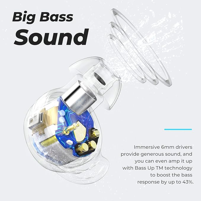 Tribit Wireless Earbuds, 110H Playtime Bluetooth 5.3 IPX8 Waterproof Call Noise Reduction Bluetooth Earbuds Headphones with Mic Earphone in-Ear Wireless Earphones, Flybuds 3 White