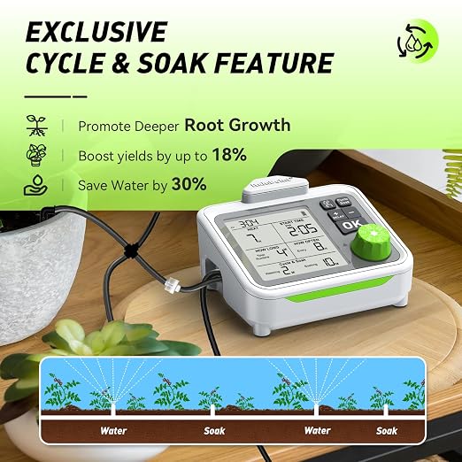 RAINPOINT Large Display Automatic Plant Waterer Indoor for Pot Plant Cycle & Soak Mode with WiFi Soil Moisture Meter Kit