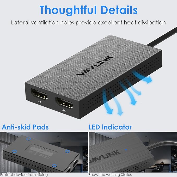 WAVLINK USB 3.0 & USB C to Dual HDMI Adapter 4K@60Hz for 2 Monitors, DisplayLink USB C HDMI Adapter for Dual Monitor, for Mac M1-M5/Neo, Windows, ChromeOS, Ubuntu