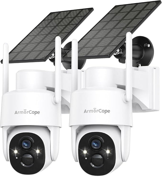 Armorcope Solar Security Cameras Wireless Outdoor,360° View Battery Powered with Spotlight Color Night Vision,2K WiFi Home Security,PIR Sensor,Wireless Easy Install, 2.4 GHz Wi-Fi