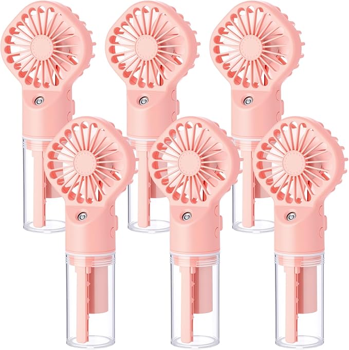 6 Pack Misting Fan Portable Mini Handheld Rechargeable Fans with 4 Speeds Water Spray Fan Personal Cooling Fans for Travel Camping Outdoor Home Office Makeup Commute(Pink)