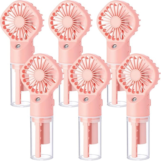 6 Pack Misting Fan Portable Mini Handheld Rechargeable Fans with 4 Speeds Water Spray Fan Personal Cooling Fans for Travel Camping Outdoor Home Office Makeup Commute(Pink)