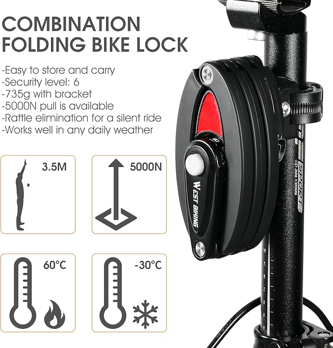 Bike Locks Heavy Duty Anti Theft Bicycle Lock Folding 4-Digit Level 6, Security Chain FoldyLock with Bracket, 2.8 FT Strong Foldable Lock