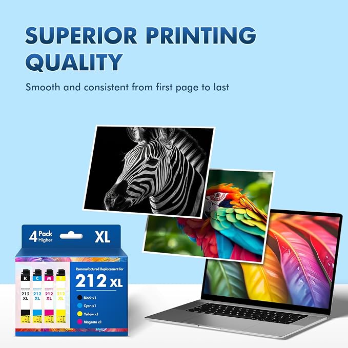 Remanufactured Replacement for 212XL XP-4105 Ink Cartridges Combo Pack 4 Compatible for 212 for Epson Printer XP-4100 XP 4100 4105 XP-4105 Workforce WF-2850 WF 2850 2830 WF-2830 WF-2810 (4 Pack KCMY)