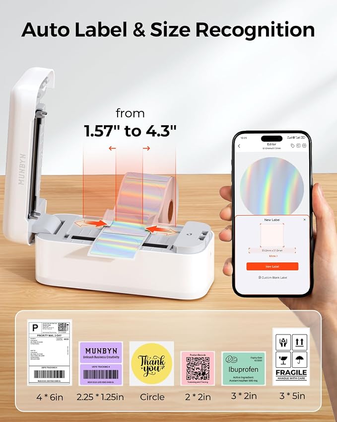 MUNBYN Bluetooth Thermal Label Printer RealWriter RW402B, 4x6 Shipping Label Printer for Small Business, Compatible with Android, iPhone and Windows, Mac, Chromebook