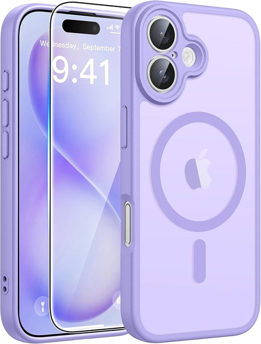 FNTCASE for iPhone 16 Plus Case: [Compatible with Magsafe] Translucent Matte Cases with [Full Camera Protection] [Screen Protector] Military Grade Shockproof Protective Phone Cover - Light Purple
