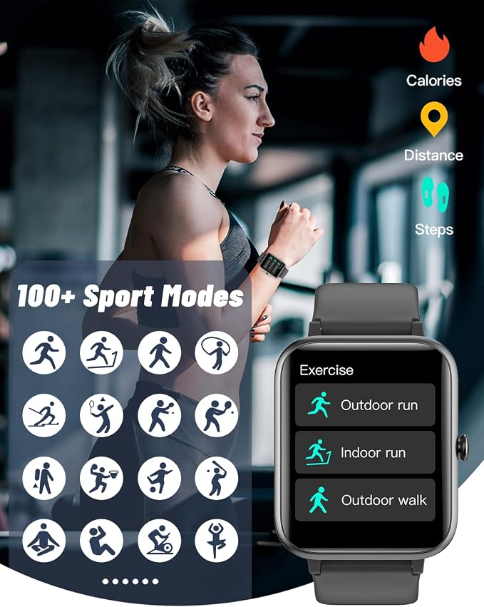 GRV Smart Watches for Men Women, Answer/Make Calls, 1.8" HD Smartwatch for iPhone Android Phones, Fitness Watch with Heart Rate/Sleep/Stress Monitor Steps Calories Counter, IP68 Waterproof (Black)