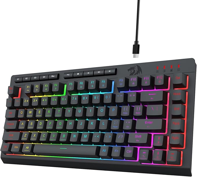 Redragon K524 Wired Gaming Keyboard, RGB Backlit, 75% Compact Quiet Membrane Keyboard with Programmable Macro and Multimedia Keys, Anti-ghosting, Spill Resistant for Win/MAC/PS/Xbox