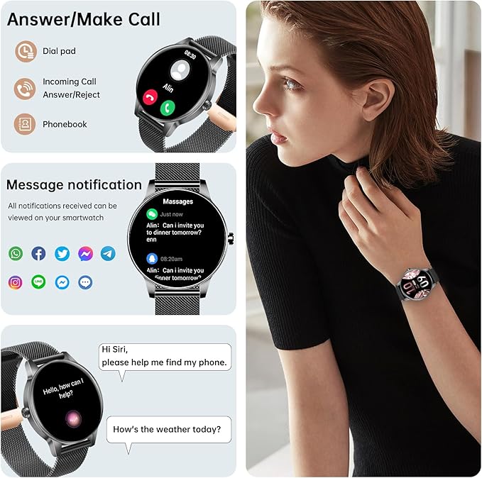 Smart Watches for Men Women(Answer/Make Calls), 1.27" HD Screen Fitness Tracker with Heart Rate/Sleep Monitor, 130+ Sport Modes IP68 Waterproof Activity Tracking, Smart watch for Android iPhone, Black