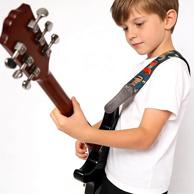 Guitar Strap, 2"Adjustable Straps for Acoustic/Bass/Electric/Classic/Ukulele, Suitable for Boys, Girls, Women, and Men，Includes Guitar Pick,Two End Cowhide Strap Lock,Button (Cartoon Pony)