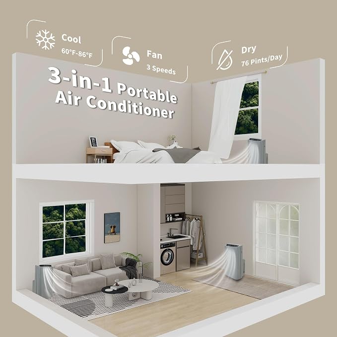 Shinco 14,000 BTU Grey Portable Air Conditioner, Portable AC Unit with Built-in Cool, Dehumidifier & Fan Modes for Room up to 700 sq.ft, Room Air Conditioner with Remote Control, Installation Kit
