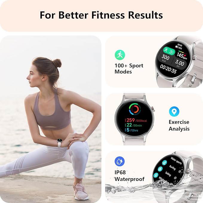 aeac Smart Watch for Women, AMOLED Ultra-Clear Screen Activity Trackers with Heart Rate/Sleep/SpO2 Monitor, Smartwatch for iPhone/Samsung/Android, 110+ Sport Modes (Grey, S/M/L, Grey)