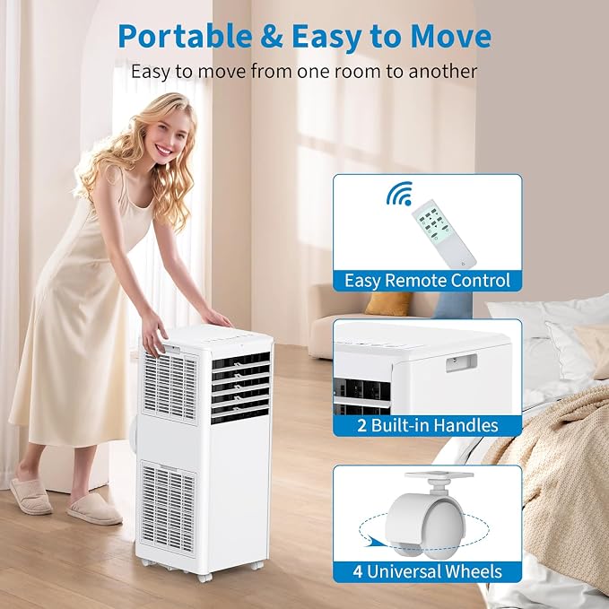 8000 BTU Portable Air Conditioner, 3-In-1 AC Unit with Cooling, Dehumidifier, Fan Function, Standing Air Conditioner for Room Up to 350 Sq. Ft. with Remote and Window Kit