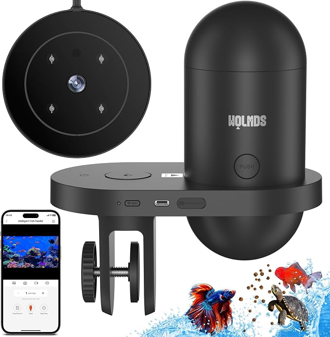 WiFi Automatic Fish Feeder with 2.5K Camera, 2.4/5G Smart App Remote Contro & Vacation Timer, 0.2g Precision Aquatic Pet Feeder, 230ML Moisture-Proof Fish Food Dispenser for 10+ Gallon Tank
