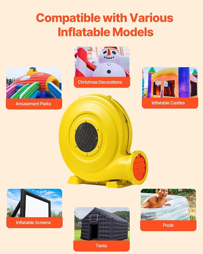 VEVOR Inflatable Blower, Electric Air Blower, Bounce House Blowing Pump, Commercial Corded Fan Pump for Castle Wate Slides Water Slide Bouncy Castle