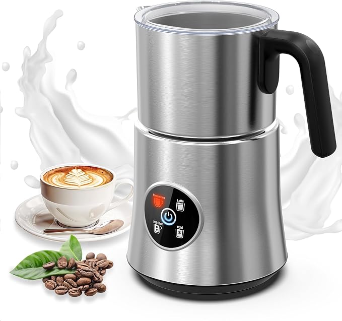 Milk Frother and Steamer, 4-in-1 Automatic Hot and Cold Foam Maker with 900ml Detachable Stainless Steel Jug, Electric Frother for Latte, Cappuccino, Macchiato, Hot Chocolate