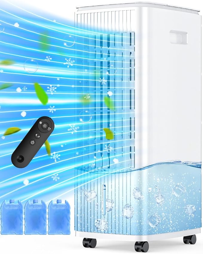 BALKO 25-INCH Evaporative Air Cooler, Swamp Cooler Air Conditioner w/Double Tanks, Smart Timer, 3 Ice Packs, 60W Windowless Air Conditioner, 70° Oscillation,3-Speed Portable Air Conditioners for Room