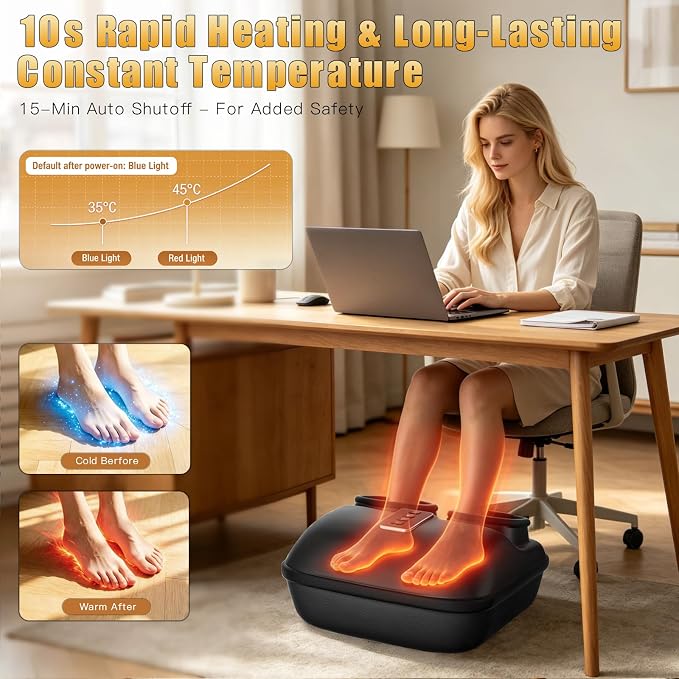 Foot Massager with Heat, Heated Foot Massager for Neuropathy Plantar Fasciitis, Upgrade 6 Airbags 29 Nodes Deep Rolling, Compression, Ankle Kneading, Gifts for Men Women