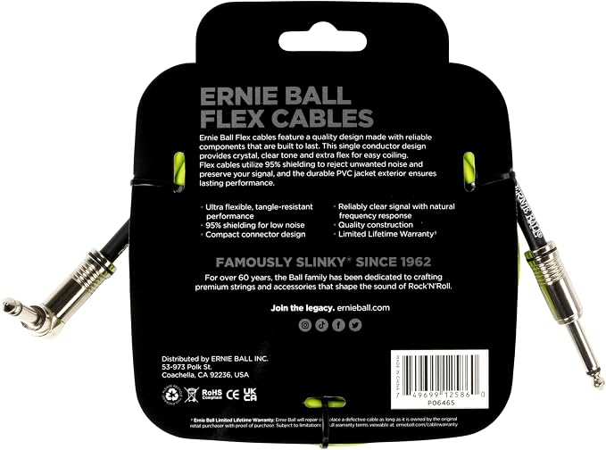 Ernie Ball Flex Instrument Cable Straight/Angle 10ft - Green (P06465)