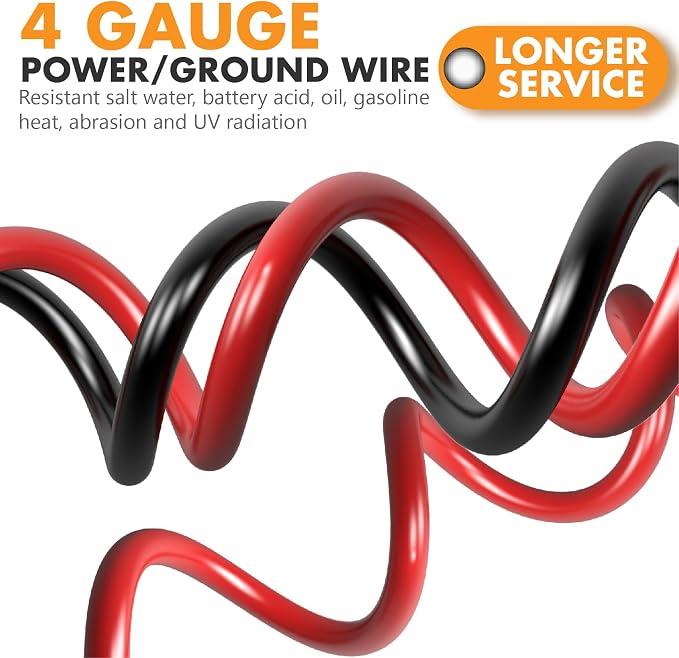 Jeemiter 4 Gauge CCA Wire Copper Clad Aluminum (50FT Red/Black) - 4ga Power/Ground Cable with 100A ANL Fuse Holder,1/2 Inch Cable Split Sleeving,Lugs,Heat Shrink Tubing for Car Audio,Solar,RV & Marine