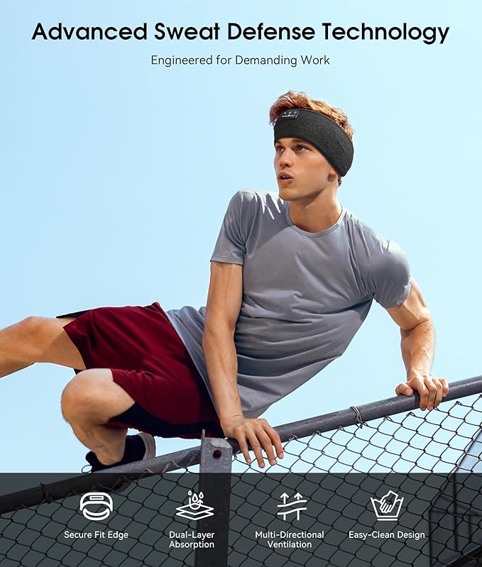 MUSICOZY Bluetooth 5.4 Sleep Headphones Sports Headband Headphones, Wireless Earphones Music Sleep Earbuds for Side Sleepers Sleeping Eye Mask for Women Men Workout Running Cool Unique Gifts