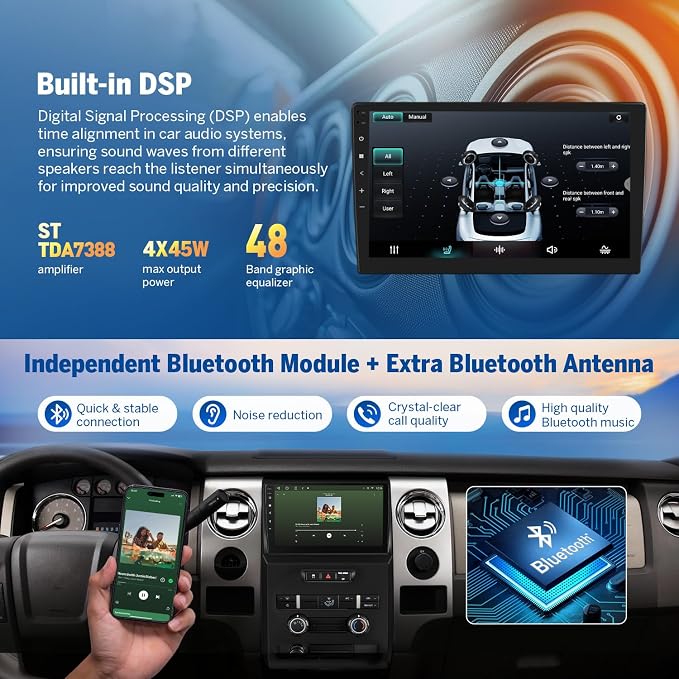 Eonon 9“ Car Stereo 4+64Gfor Ford F150 (2009-2014), Android 14 Wireless CarPlay & Android Auto, Bluetooth 5.4, Touch Screen GPS Navigation, Backup Camera Support,WiFi - FDF1X7A