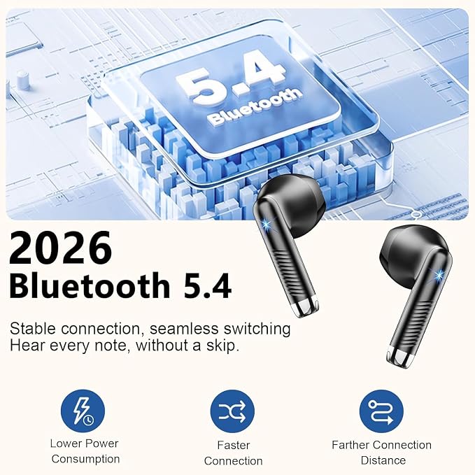 Wireless Earbuds, Bluetooth Headphones V5.4 Stereo Bass Ear Buds with ENC Noise Cancelling Mics,56H Bluetooth Earbuds with LED Display Charging Case, IP7 Waterproof Earphones for Android iOS【Mini】