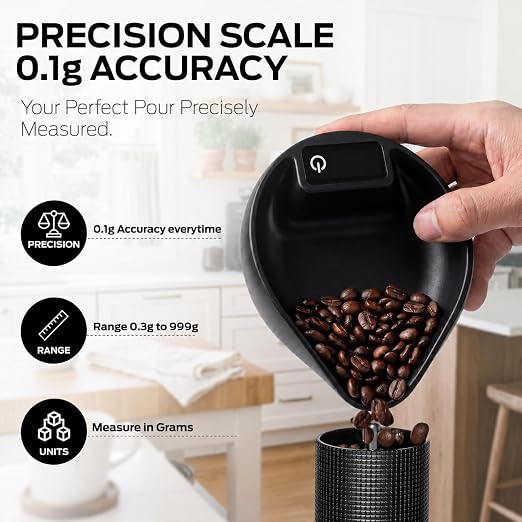 Digital Coffee Scale, 0.1g Precision USB-C Rechargeable Espresso Scale | Espresso Kitchen Scale ABS Black mini coffee scale coffee weight scale espresso measuring cup pour over gift Coffee Lovers