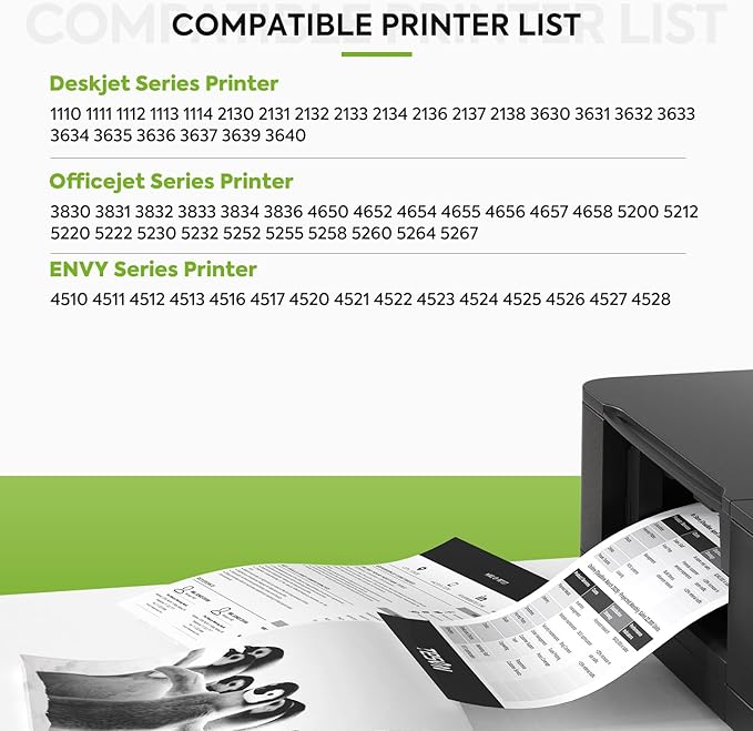 63XL Ink Cartridge Replacement for HP Ink 63 HP63 HP63XL Compatible for HP Officejet 4650 5258 5200 3830 5255 4655 4652 5252 Deskjet 3630 3634 1112 Envy 4510 4520 Printer 2-Pack Black
