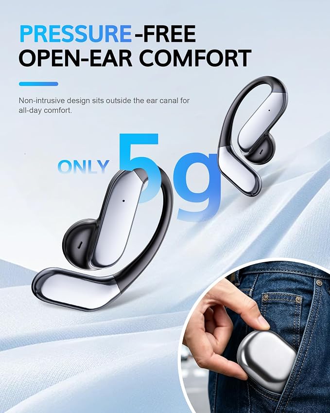Ultra Open Ear Earbuds with Hooks 2026 Earbuds Wireless Bluetooth 6.1 Comfortable Bone Conduction Headphones 90H Playtime Audifonos Inalambricos for Running Workout Cycling (Black)