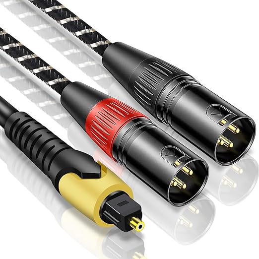 192KHz DAC Optical to Dual XLR Converter,Optical Audio Cable to Unbalanced Male XLR Audio Cord Adapter,Digital to Analog Audio Converter for HDTV,DVD,Set-top Boxes(O-ptical to XL R Only)-2.9FT